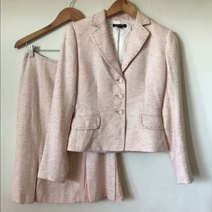 Tahiti Linen Tweed Skirt Suit Pink Cream Blazer